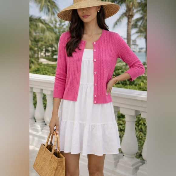 Lilly Pulitzer Sweaters - Lilly Pulitzer Pink Cable Knit Cardigan Cotton Button Front Sz L